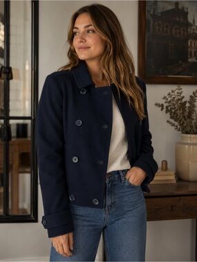 Tommy Hilfiger Navy Double-Breasted Cotton Women's Cropped Peacoat